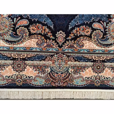 فرش ماشینی زمرد مشهد مدل گلایل زمینه سورمه ای