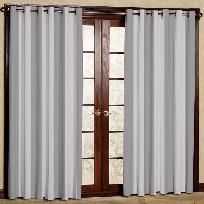 پرده مدل راه راه رنگ طوسی مخمل پانچی کد 4117 سایز 200x140 سانتی متر