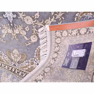 فرش ماشینی زمرد مشهد مدل پرهام زمینه دودی