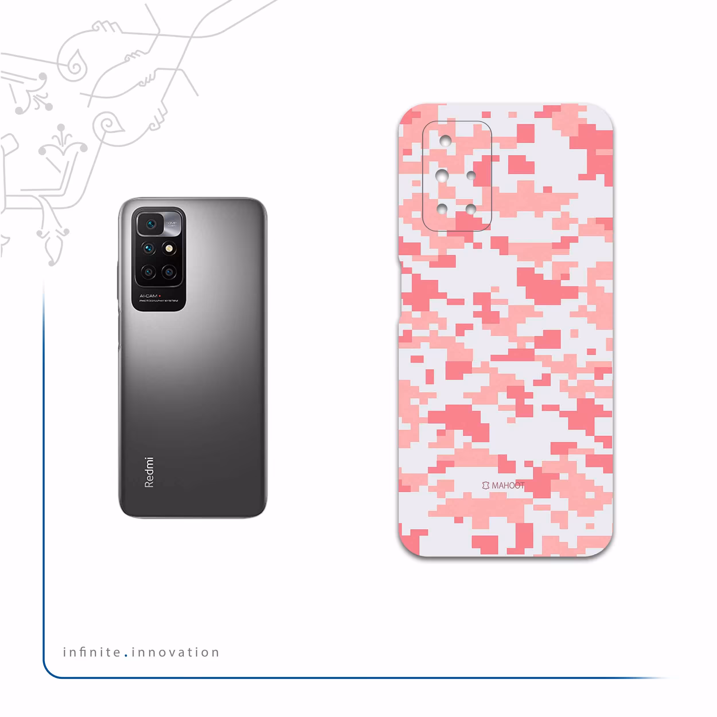 برچسب پوششی ماهوت مدل Army-Pink-pixel مناسب برای گوشی موبایل شیائومی Redmi 10