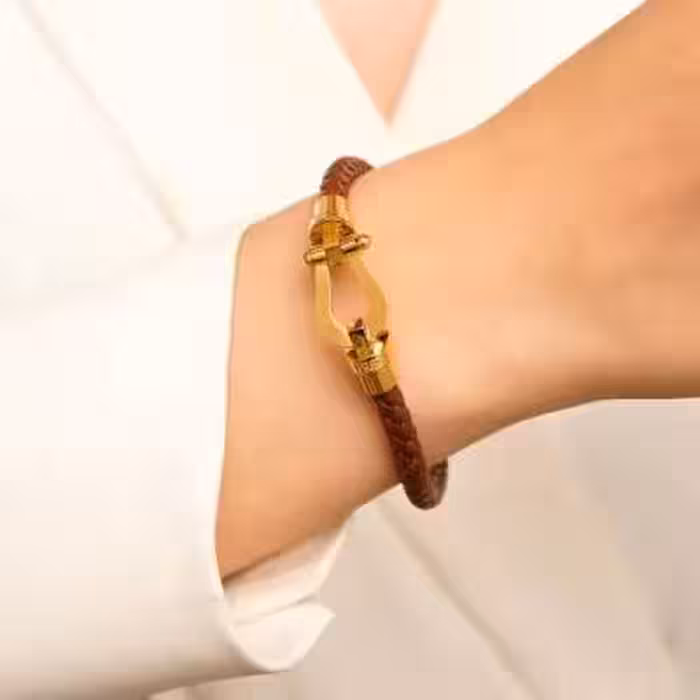 دستبند قهوه ای تیره چرمی فرد اصلی. (FRED حک شده روش). کد D388..