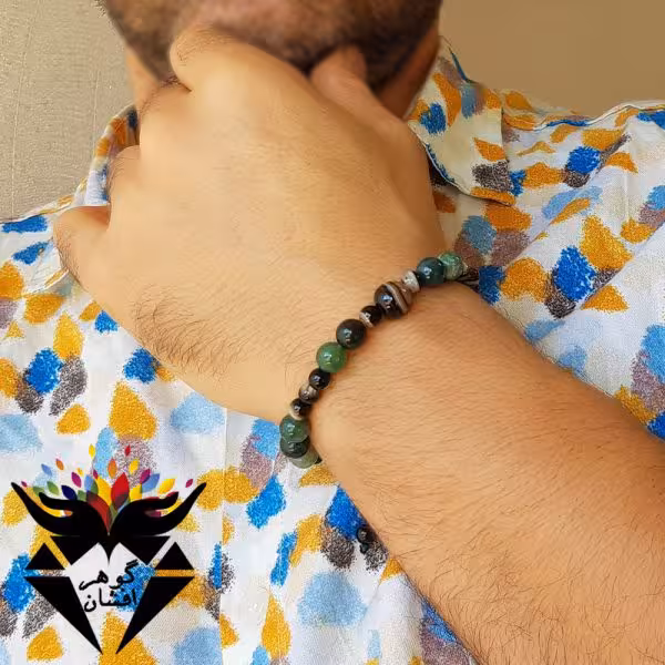 دستبند عقیق خزه ای و عقیق باباقوری اصل اسپرت کد D_1832