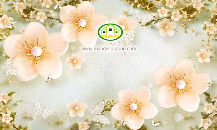 پوستردیواری گل صورتی و طلایی سه بعدی کد 12039