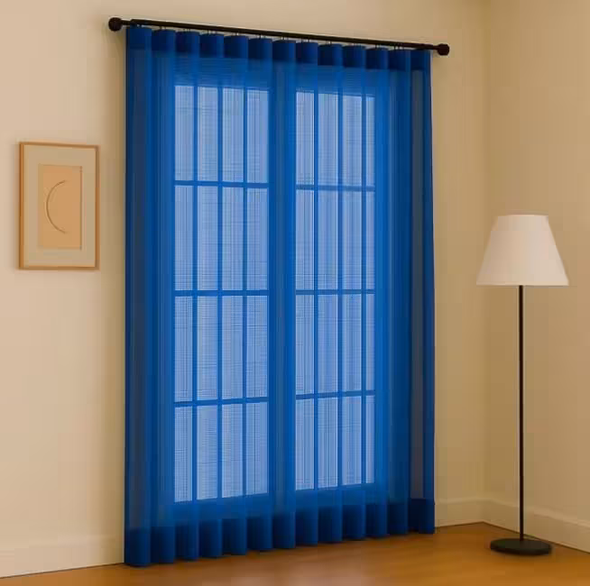 پرده مینیمال حریر بافت دار آبی فیروزه ای کد 18