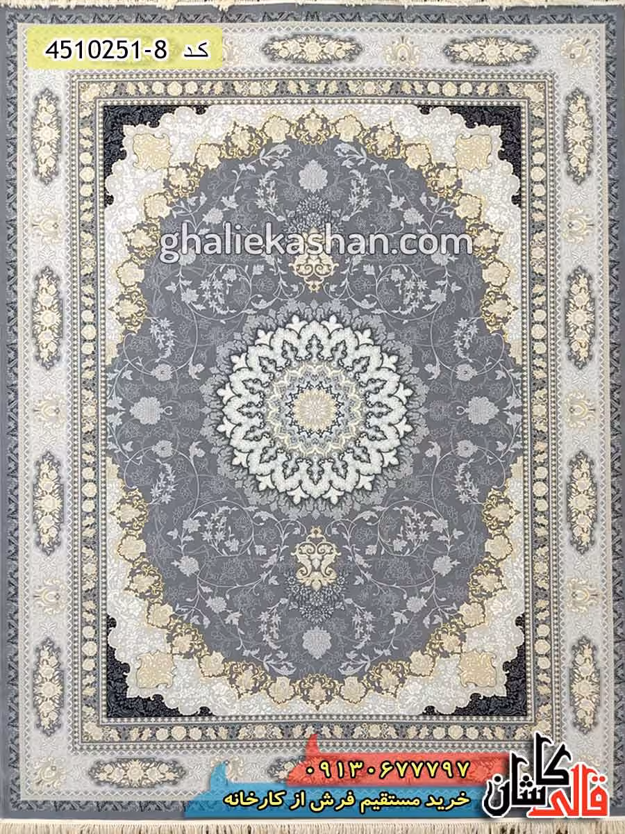 فرش طلاکوب 700 شانه طرح آنیسا زمینه طوسی کاشان