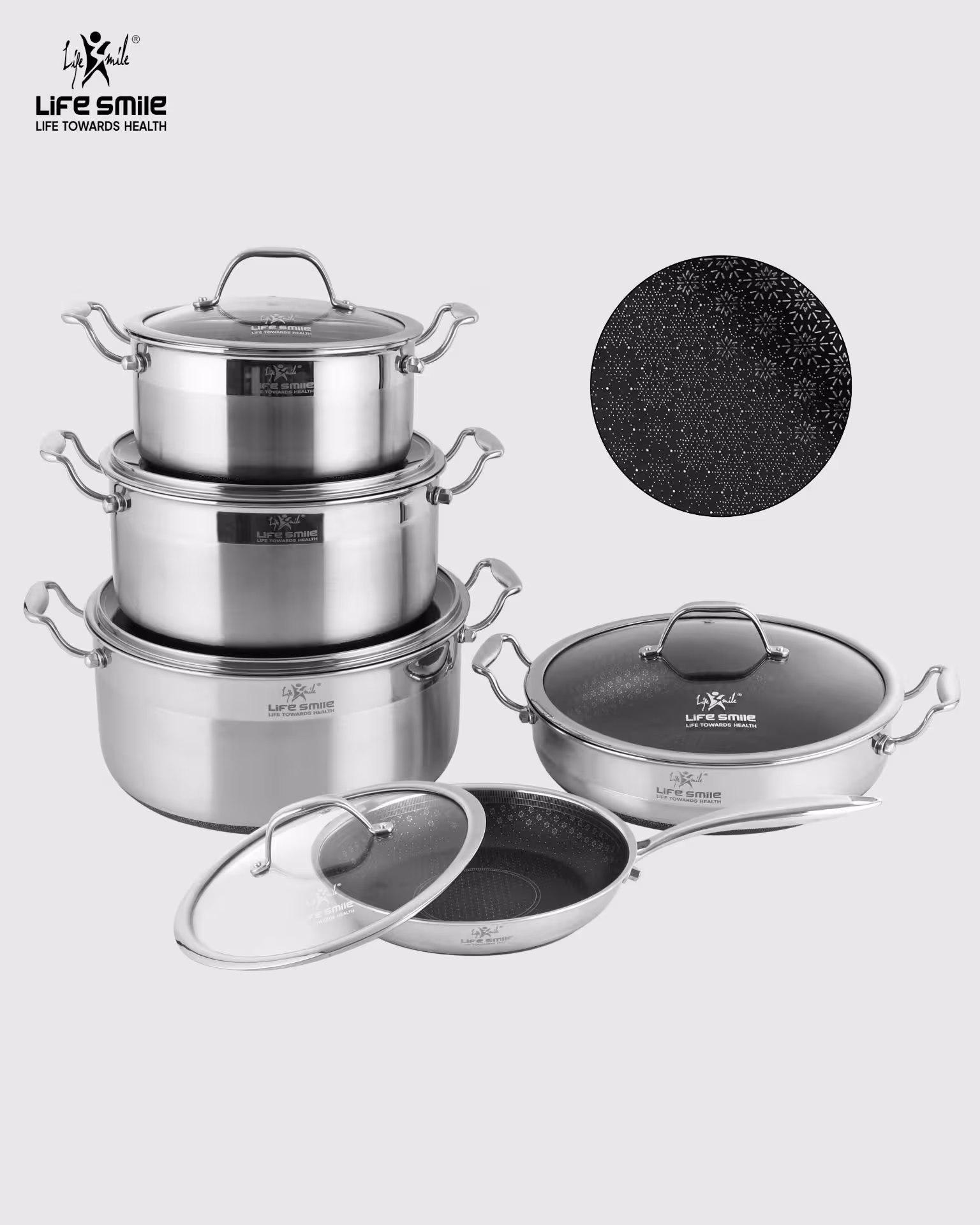 سرویس قابلمه استیل 10 پارچه کف لیزری لایف اسمایل(اصل)مدلp30-10