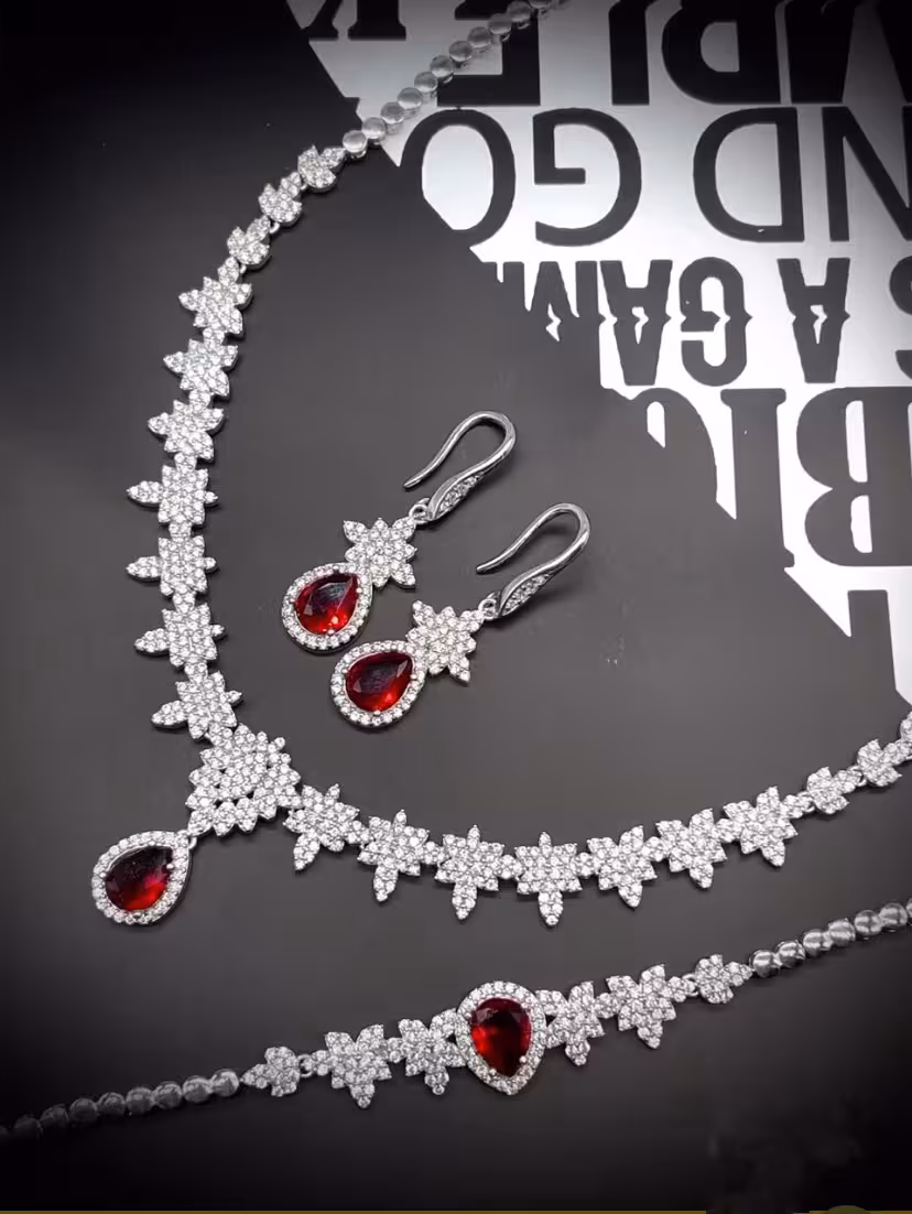 سرویس نقره یاقوت سرخ جواهری زنانه کد 60168