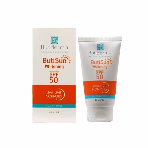 کرم ضد آفتاب حاوی عوامل روشن کننده بیوتی درماspf50 حجم 45 میلی لیتر | Butiderma Butisun Whitening Sunscreen Cream 45ml