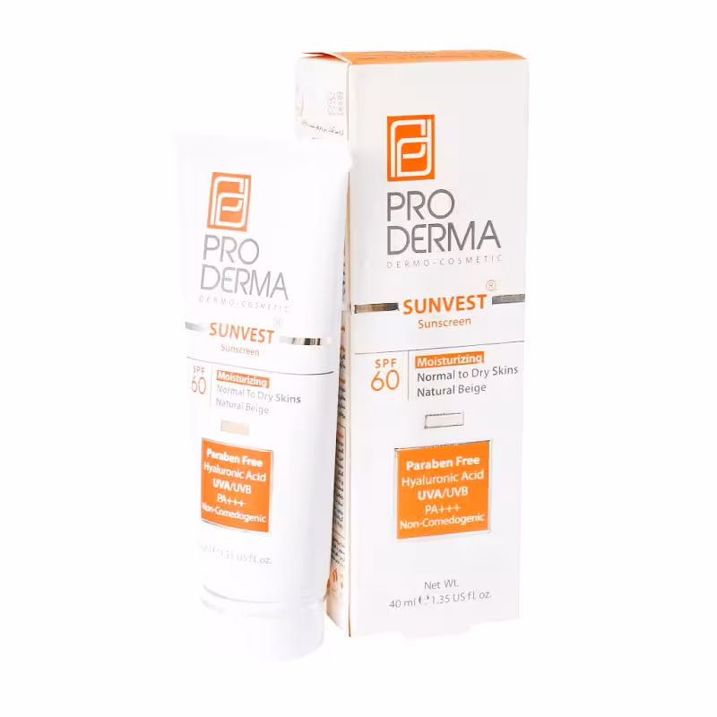 کرم ضد آفتاب و مرطوب کننده پرودرما SPF60 برای پوست معمولی و خشک 40 میل