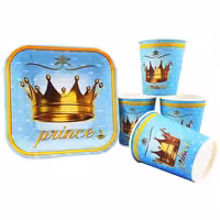 بشقاب و لیوان تم تولد تاج آبی