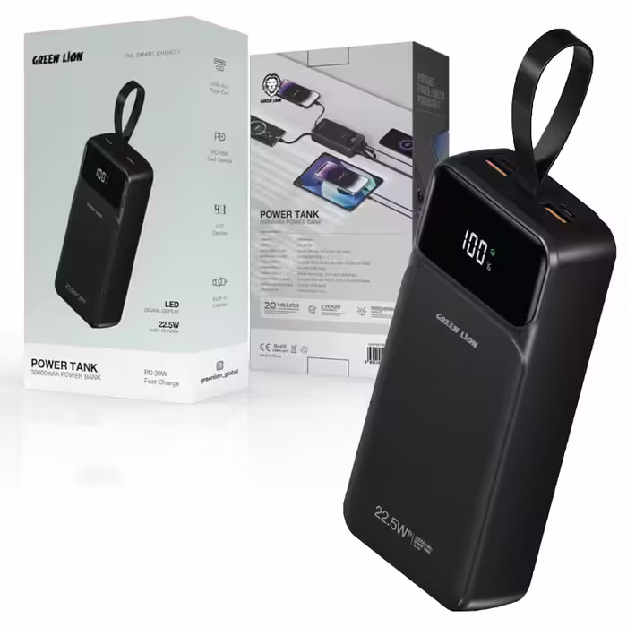 پاوربانک 30000mAH فست کابل متصل صفحه نمایش دیجیتال گرین لاین مدل Green Lion power tank GL-PBT30