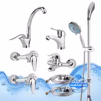 ست 8 عددی شیرآلات برند آیدا صنعت مدل قهرمان اردکی | شیر ظرفشویی   روشویی   حمام   دو عدد توالت   علم دوش یونیکا   دو شلنگ توالت | کروم براق