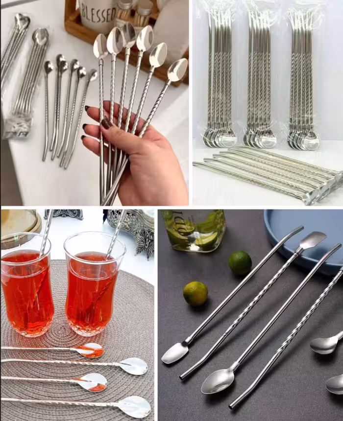 قاشق شربت خوری استیل مدل نی دار
