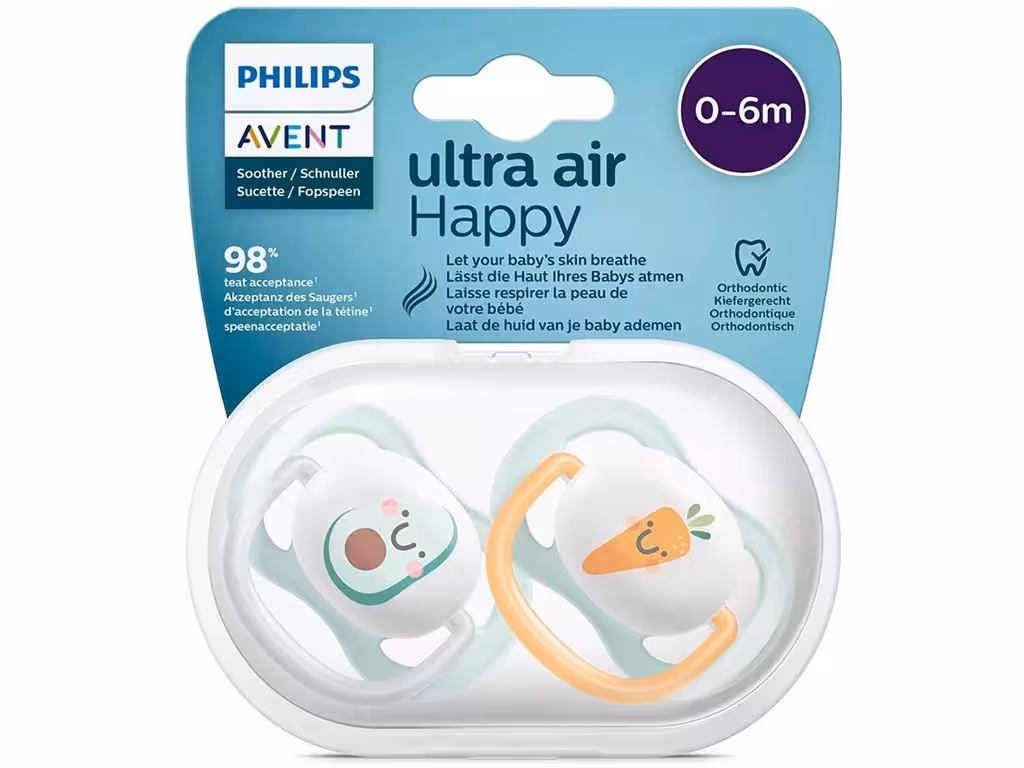 پستانک ارتودنسی دو عددی نوزادی 6-0 ماه مدل ultra air فیلیپس اونت philips avent