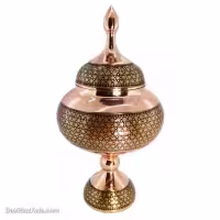 شکلات خوری خاتم کاری مسی پایه دار 30 سانتی قرمز کد MJ-65