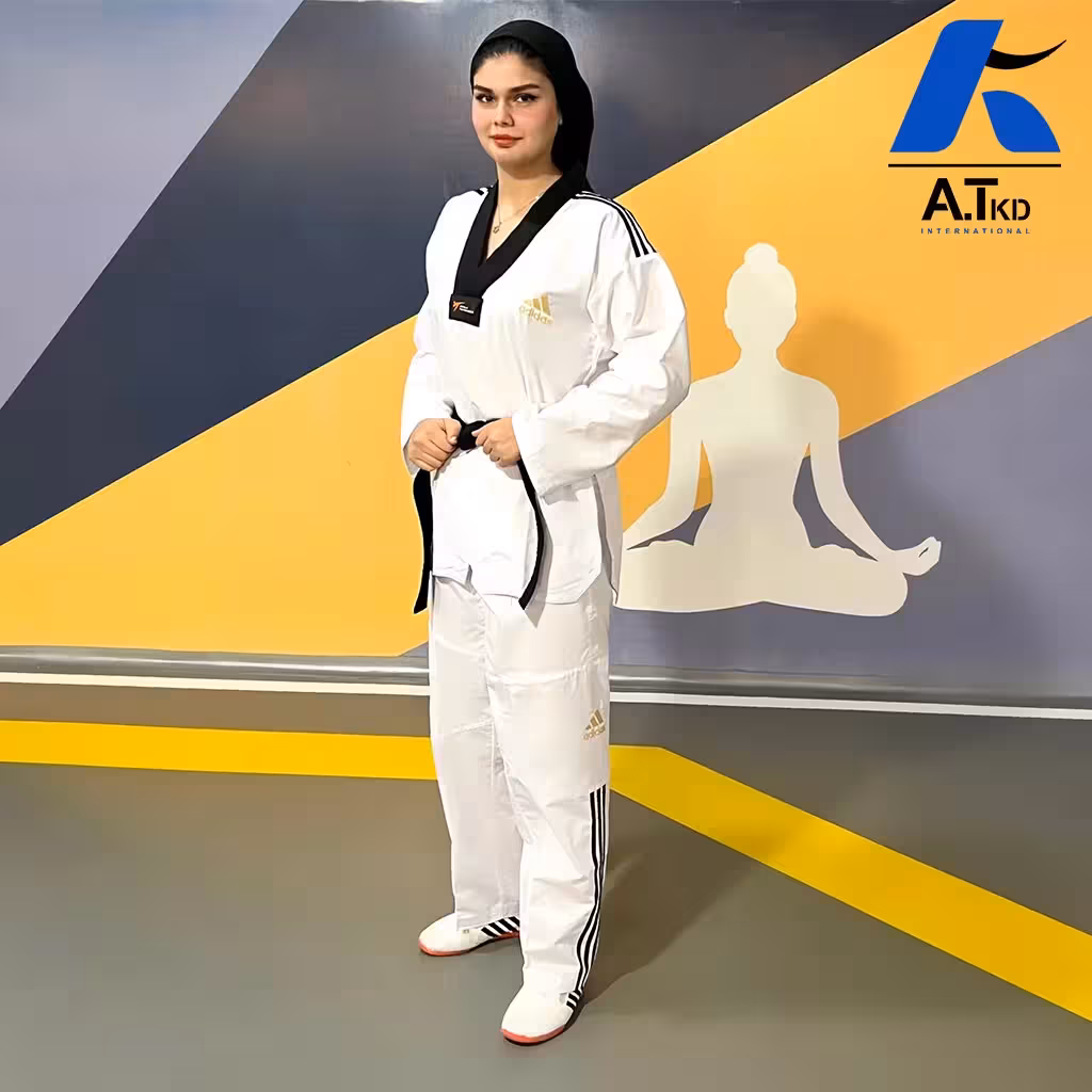 لباس تکواندو طرح آدیداس مدل فایتر سه خط (با پارچه اورجینال)