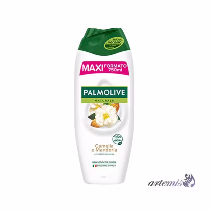 شامپو بدن پالمولیو مدل Palmolive Camelia E Mandoral، حاوی روغن کاملیا و عصاره بادام، حجم 750 میلی‌لیتر