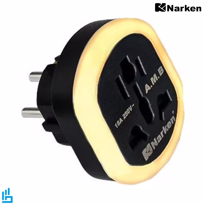 تبدیل برق 3 به 2 نارکن چراغ دار NARKEN