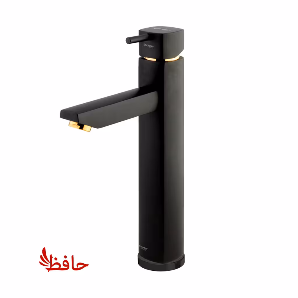 شیر روشویی پایه بلند شودر مدل یونیک مشکی طلایی