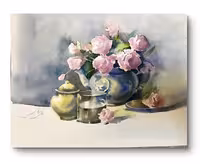 نقاشی آبرنگ رز صورتی