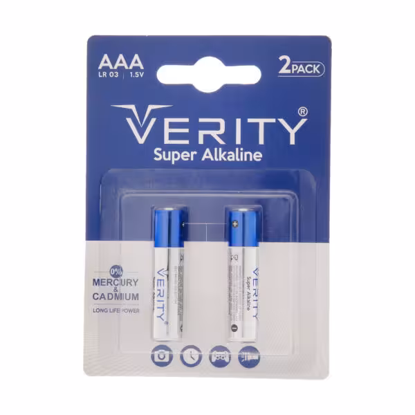 باتری نیم قلمی وریتی verity مدل  LR03-S Super Alkaline بسته دو عددی