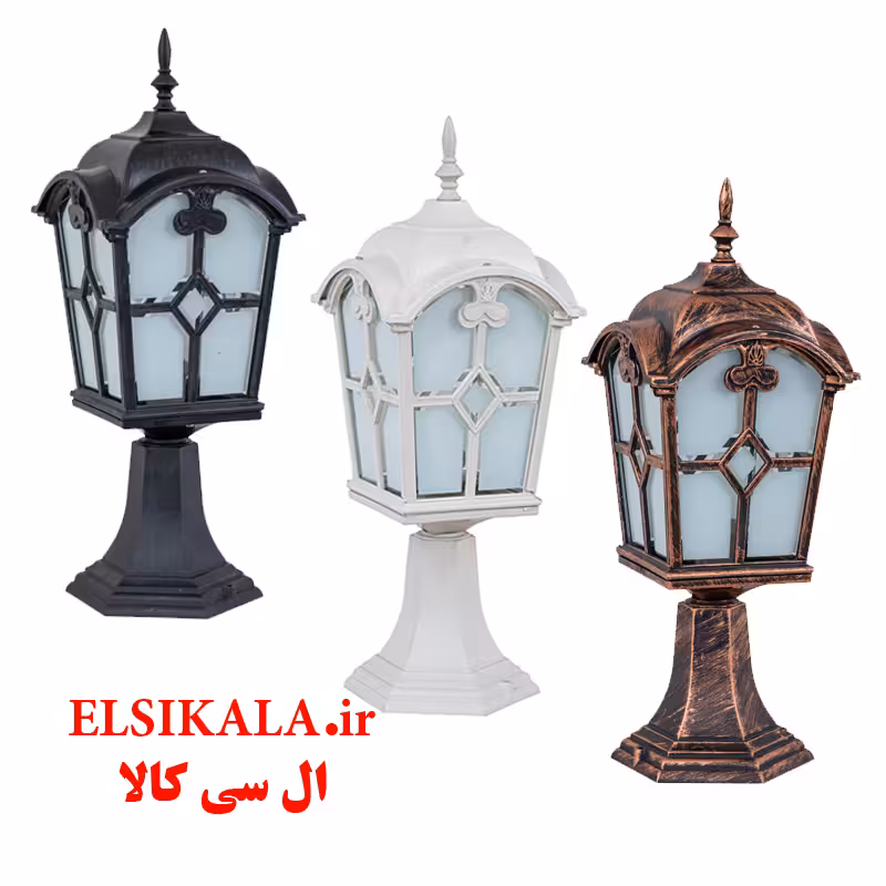 چراغ حیاطی مدل کلبه سردری مشکی مسی سفید