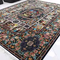 فرش 1000 شانه طرح باغ ارم زمینه سرمه ای تاپ کاشان