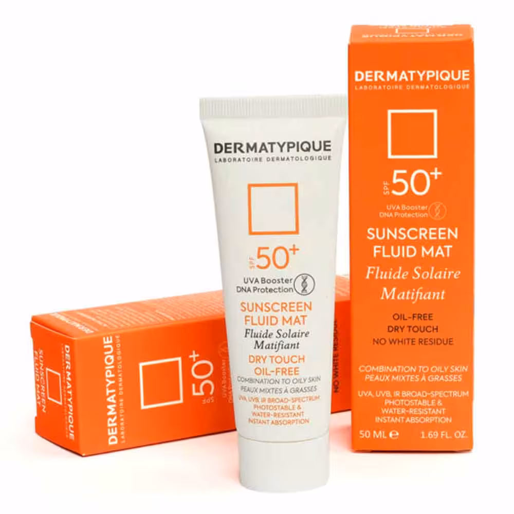 کرم ضد آفتاب فلویید مت بی رنگ درماتیپیک فاقد چربی مناسب پوست چربSPF50 ا Dermatypique sunscreen Fluid Mat Oil Free