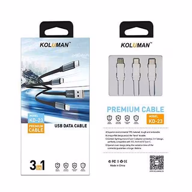 کابل تبدیل USB به لایتنینگ/microUSB/USB-C کلومن مدل KD-23