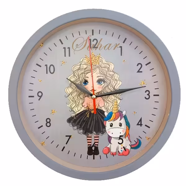 ساعت دیواری کودک مدل پرنسس تک شاخ