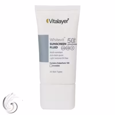 فلوئید ضد آفتاب بی‌رنگ ویتالیر SPF50 مدل Whitevit مناسب انواع پوست، حجم 50 میلی‌لیتر