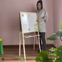 تخته نقاشی کودک چوبی دو طرفه با قابلت تنظیم ارتفاع به همراه ساعت و چرتکه PALIZAN
