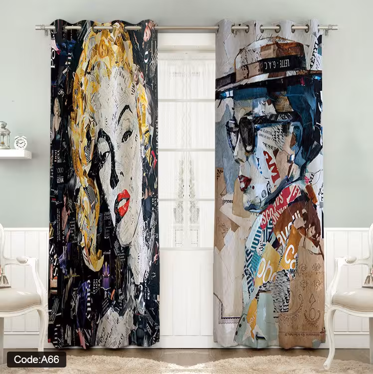 پرده پانچی مخمل چاپی دخترانه کد 66