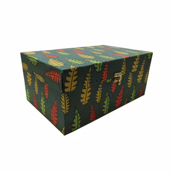 پاییز جعبه درب دار 16*26 زمینه سبز طرح برگ های رنگی