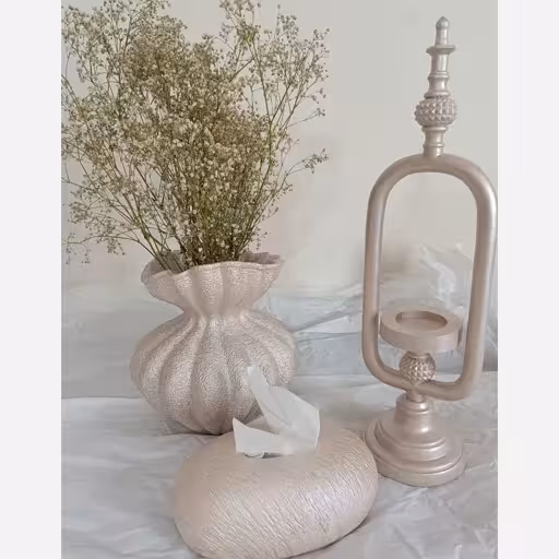 ست سه تیکه دکوری شمعدان گلدان باکس دستمال