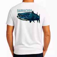 تیشرت نخی سفید و مشکی (چاپ سینه و کمر) طرح BARRACUDA