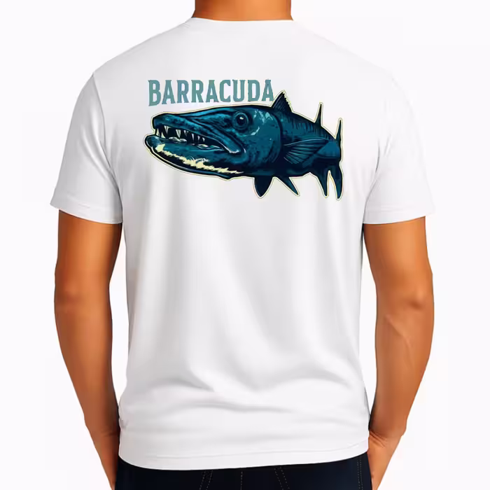 تیشرت نخی سفید و مشکی (چاپ سینه و کمر) طرح BARRACUDA