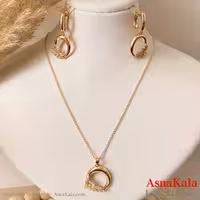نیم ست زنانه ژوپینگ مدل بیضی و برگ شامل گوشواره و آویز رنگ طلایی کد NIM14972W