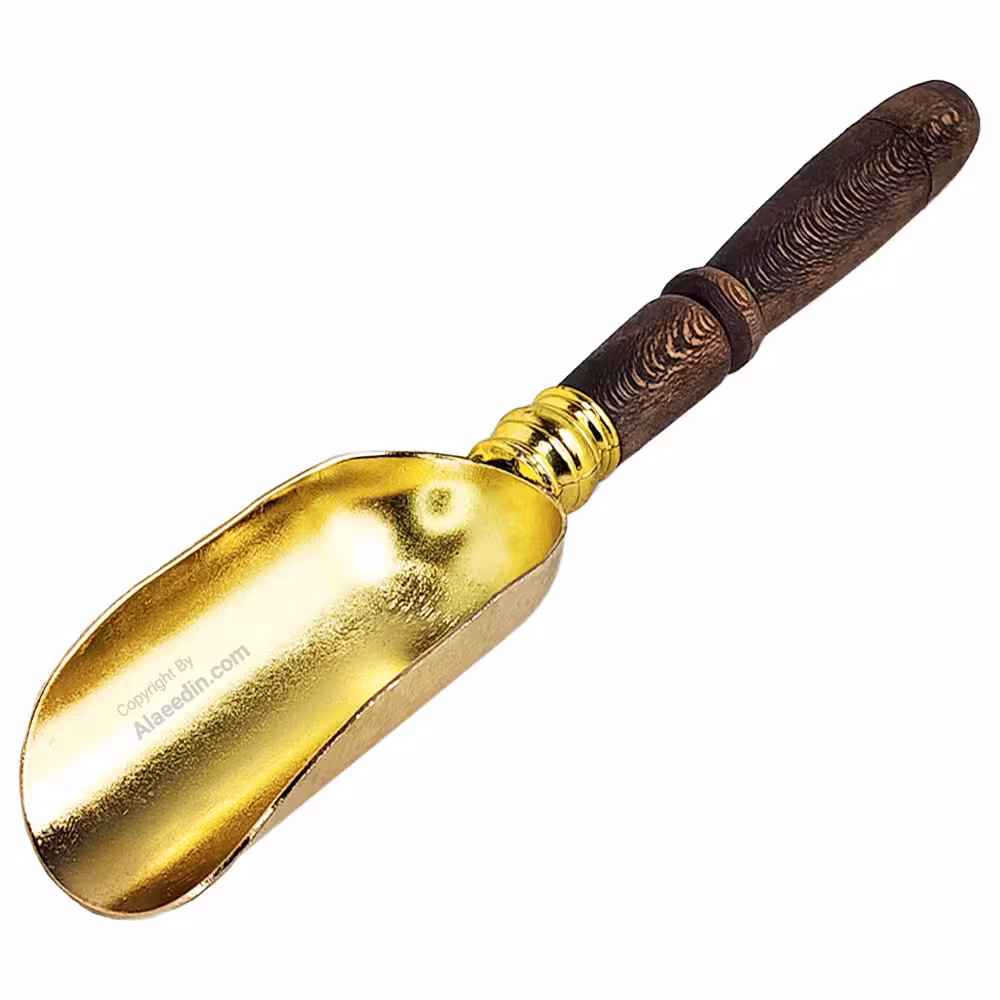 قاشق آجیل خوری طلایی دسته چوبی اعلا
