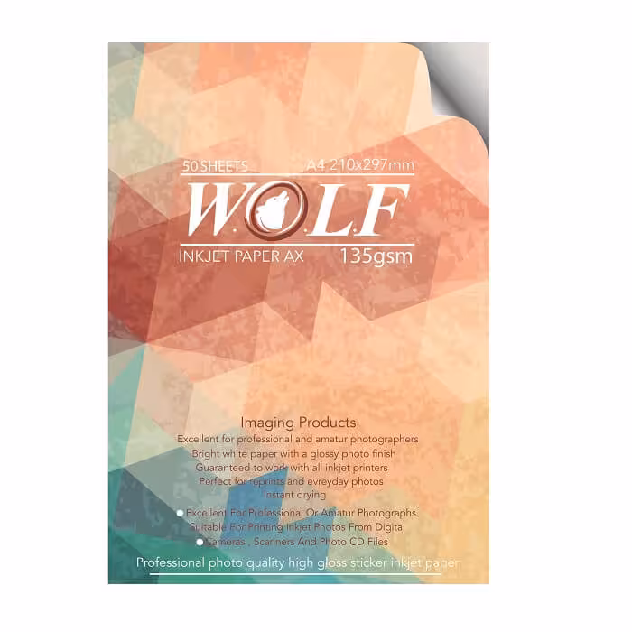 کاغذ گلاسه چسبدار 135 گرم ولف سایز A4