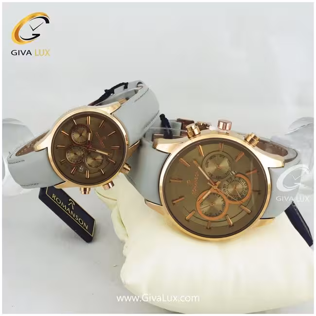 ست ساعت مچی طرح سه موتوره رومانسون بند چرمی طوسی
