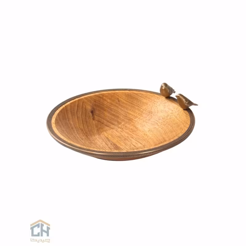 میوه خوری چوب و برنج گرد گلدکیش طرح WOOD مدل GK829485