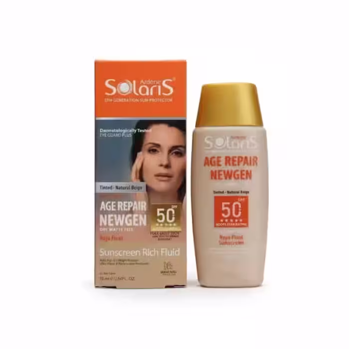 فلوئید ضد افتاب و ضد چروک رنگی آردن سولاریس SPF 50 مدل بژ طبیعی 75 میلی لیتر