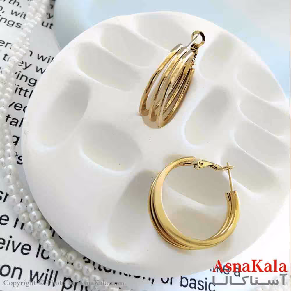 گوشواره استیل مینیمال دخترانه مدل حلقه ای طلایی کد GSH151008W