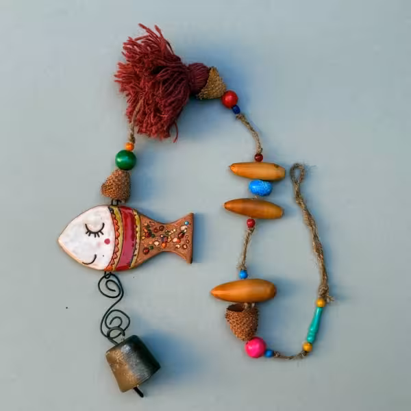 بادزنگه سفالی ماهی طرح یک (زنگوله)