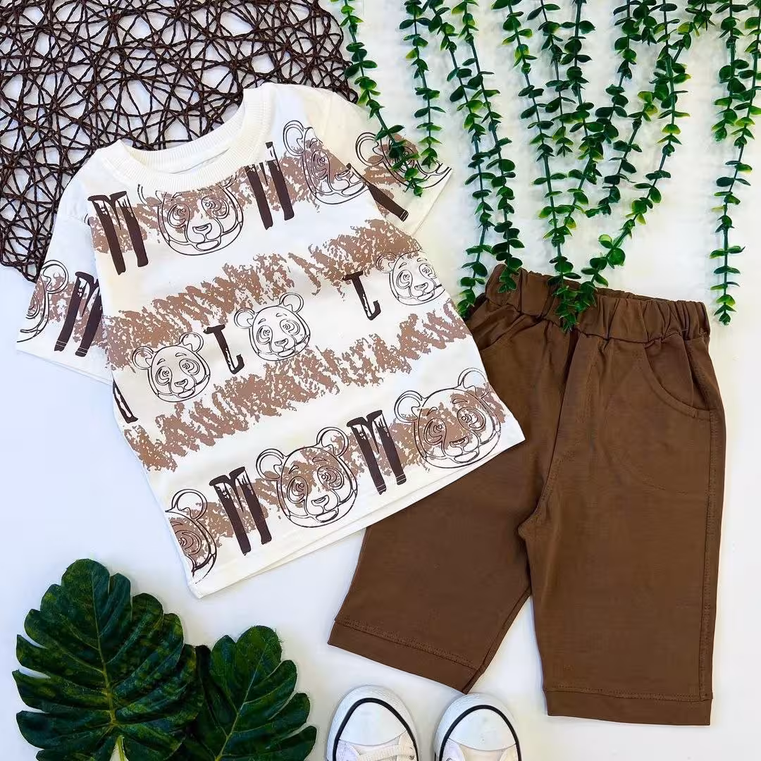 تیشرت شلوارک خرسی تیشرت شلوارک قهو ه ای لباس بچه گانه ارسال رایگان سایز (40تا55)