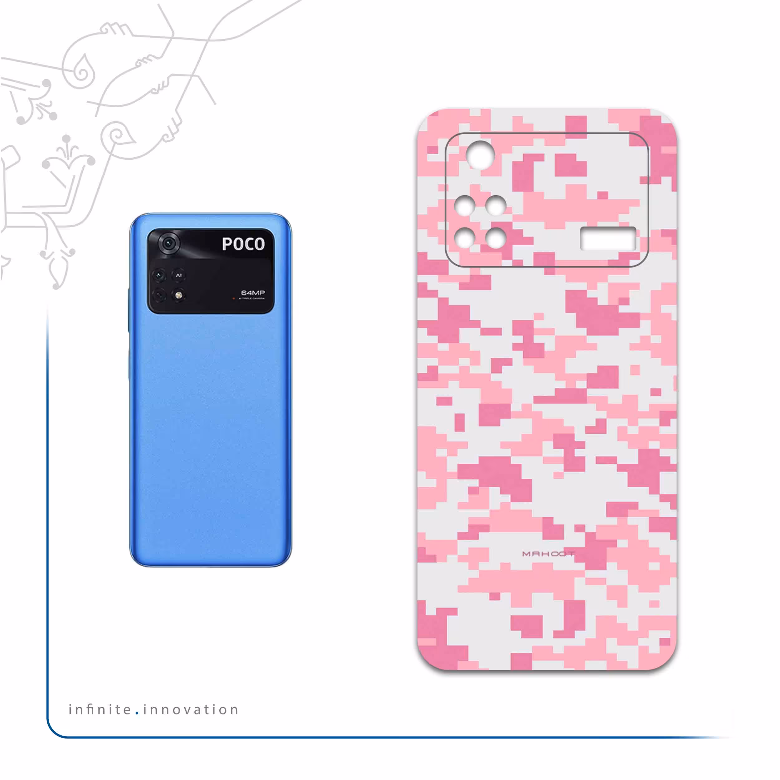 برچسب پوششی ماهوت مدل Army-Pink-pixel مناسب برای گوشی موبایل شیائومی Poco M4 Pro 4G