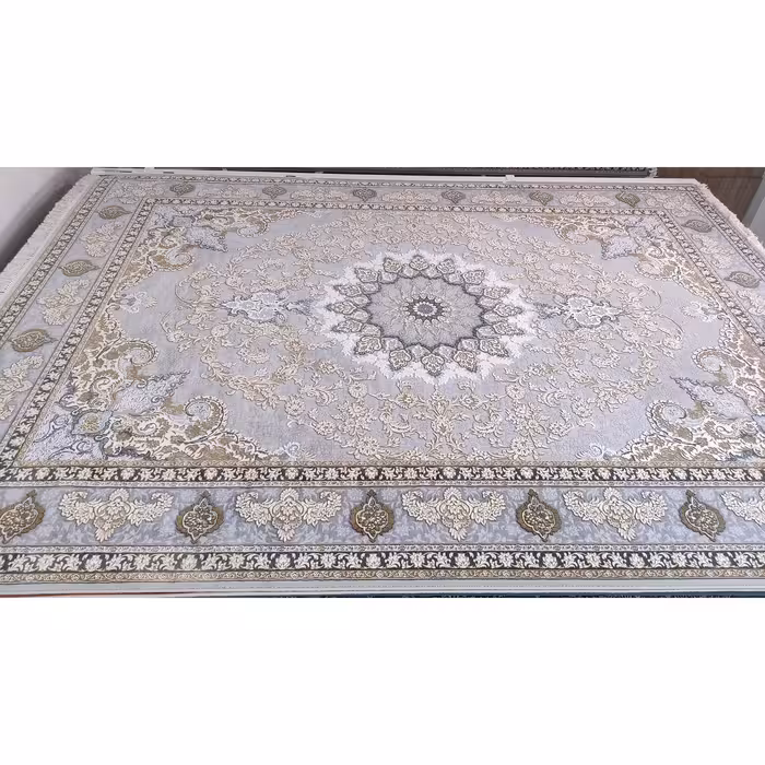 فرش ماشینی زمرد مشهد مدل پرهام زمینه سیلور