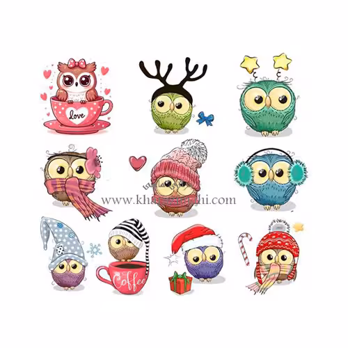 برچسب حرارتی طرح جغد سرمایی و فنجون (کد105)