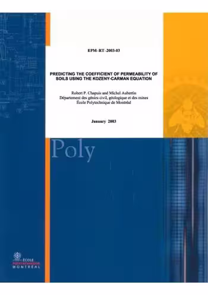 خرید و دانلود نسخه کامل کتاب Predicting the coefficient of permeability of soils using the Kozeny-Carman equation